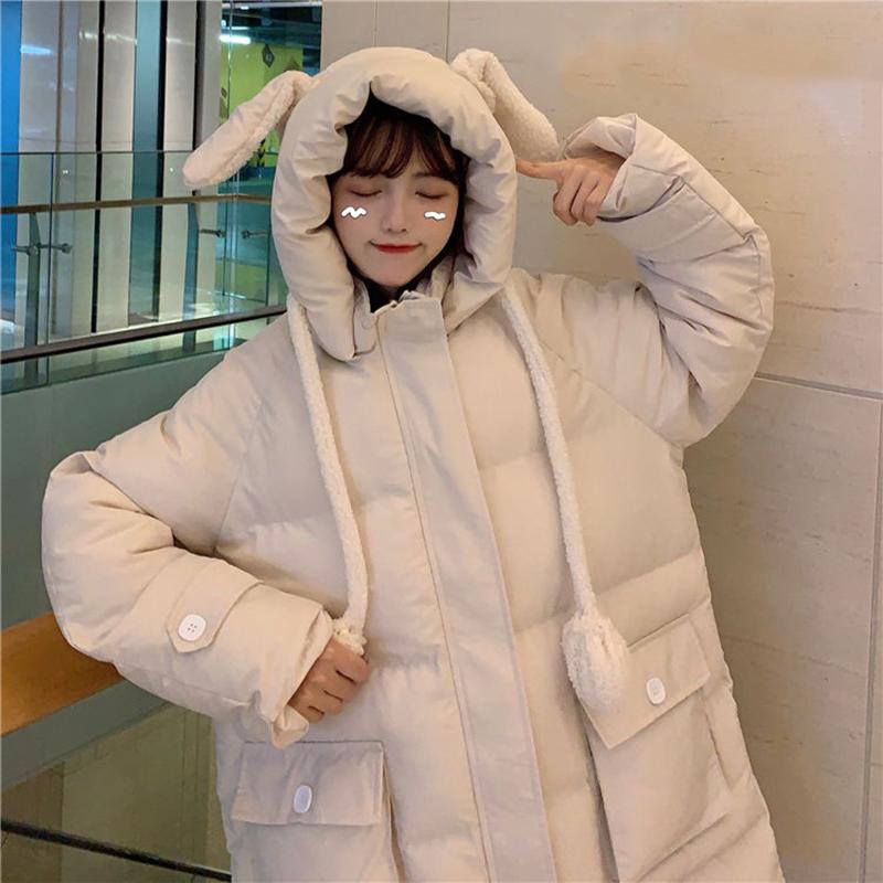 Women's Mid-length Down Jacket Winter Korean Loose Cotton Clothes Casual Hooded Padded Jacket Quilted Jacket