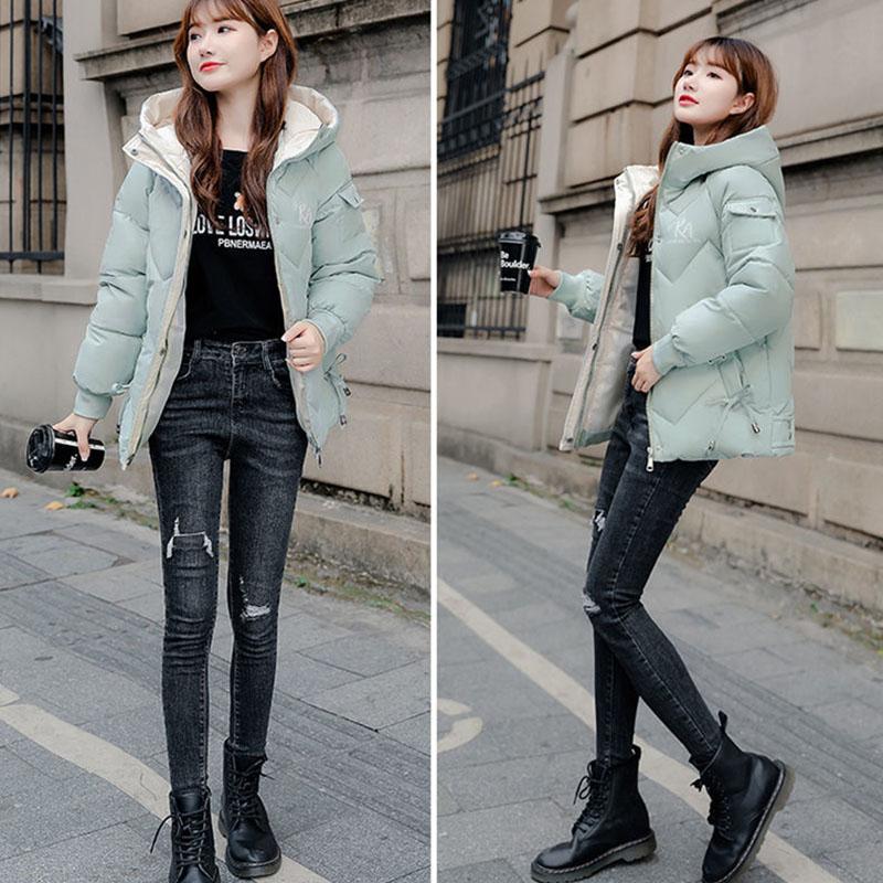 Down Padded Jacket Korean Winter Thickening Women's Short Slim Printed Hooded Plus Size Padded Warm Jacket