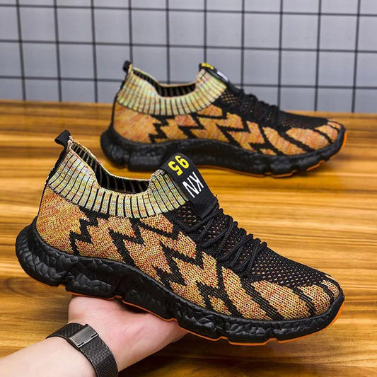 Men's Spring Breathable Flying Woven Mesh Casual Shoes Men's Socks Shoes Sports Running Sneakers Non-slip Shock-absorbing Soft-soled Dad Shoes