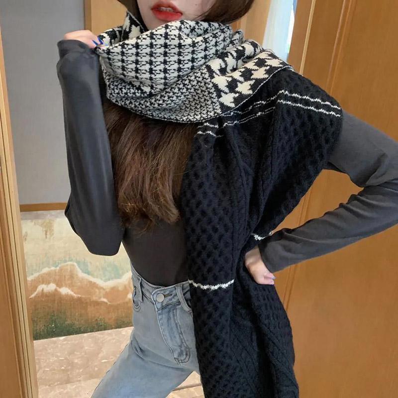 Women's Scarf Autumn and Winter Thick Warm Double-sided Knitted Scarf Wild Pure Color Imitation Cashmere Scarf Shawl