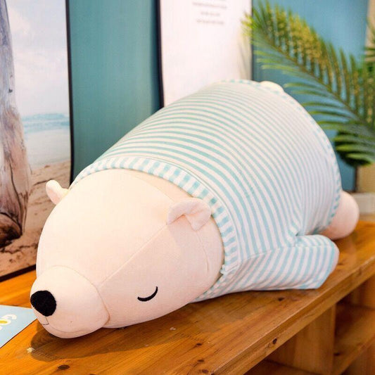 Lovely Striped Clothes Polar Bear Plush Toy Soft Lying Bear Pillow Sleeping Pillow Plush Doll Children Gifts