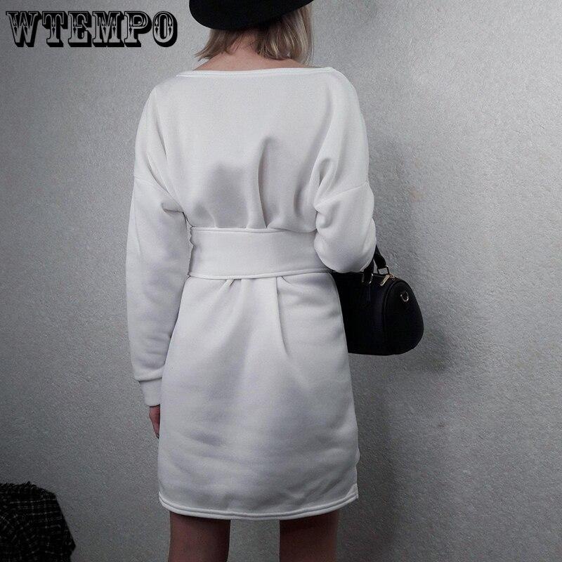 Dress for Women Oversized Sweatshirt Sexy Mini Dresses Bandage Wide Belt Streetwear