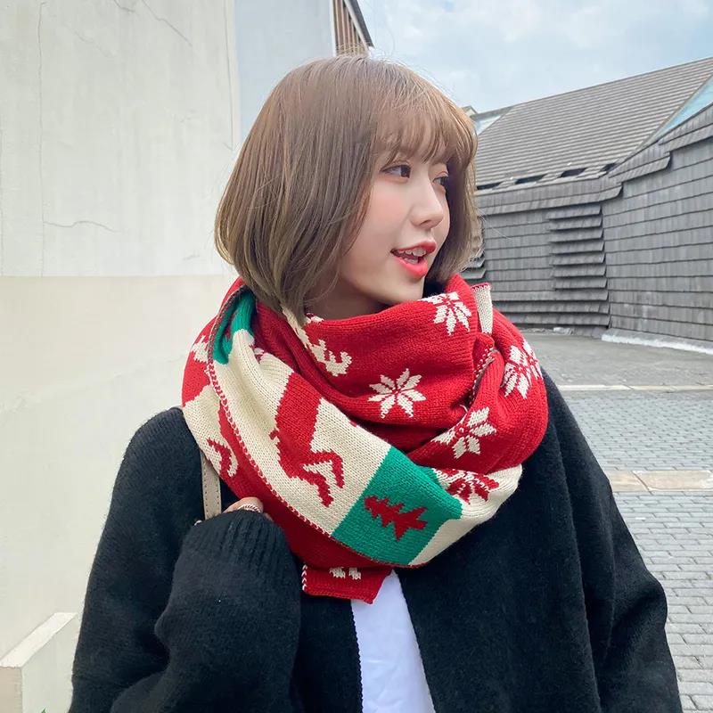 Christmas Gift Elk Scarf Winter Korean Version of Wild Red Double-sided Wool Scarf Shawl