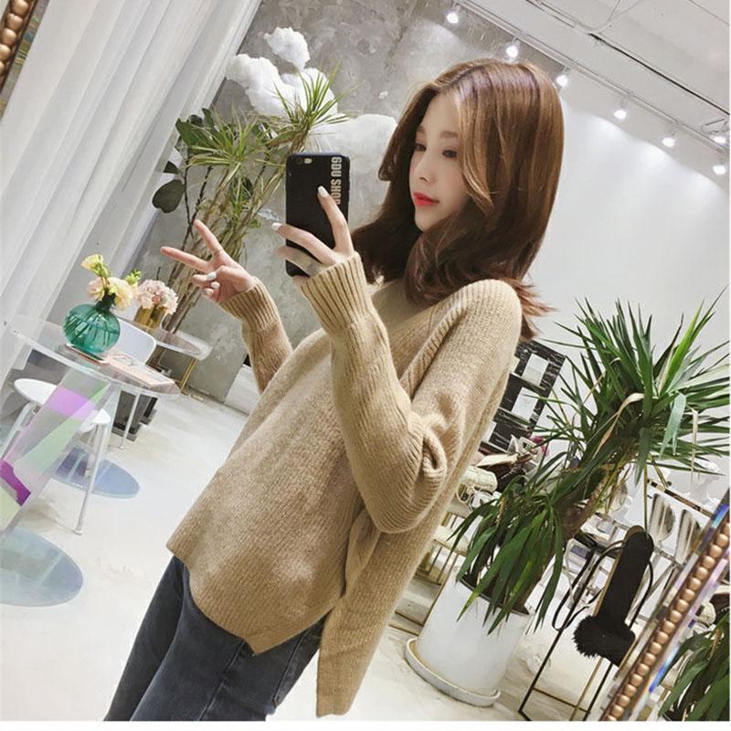 Autumn and Winter Half Turtleneck Sweater Long-sleeved Loose Thick Coat Pure Color Young Women's Knitted Top