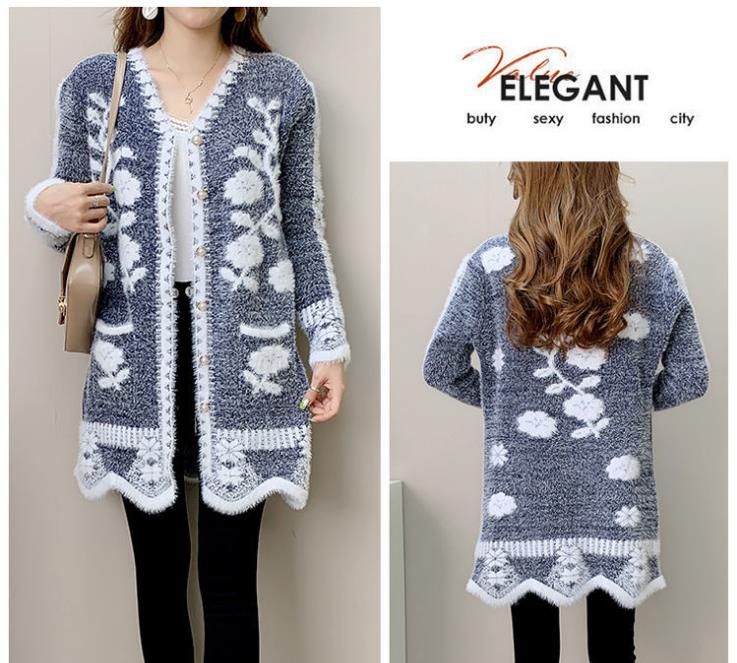 Autumn and Winter Mink Fleece Cardigan Sweater Elegant Temperament Sweater Sexy Mid-length Slim Women's Knitted Top