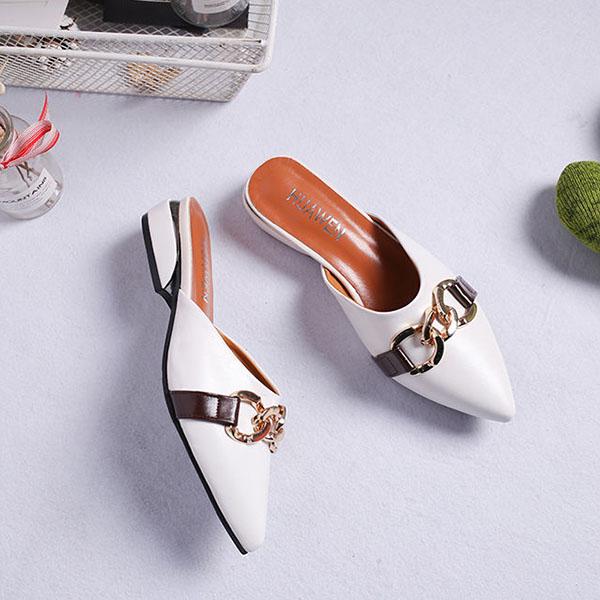 Plus Size Women Slippers Outdoor High Heels Non-slip Office Lady Pointed Toe Leather Sandals