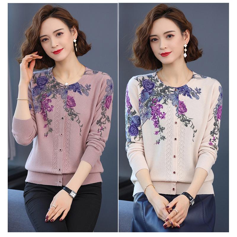 Autumn and Winter Printed Cardigan Women's Plus Size Casual Sweater Coat High-end Wool Sweater