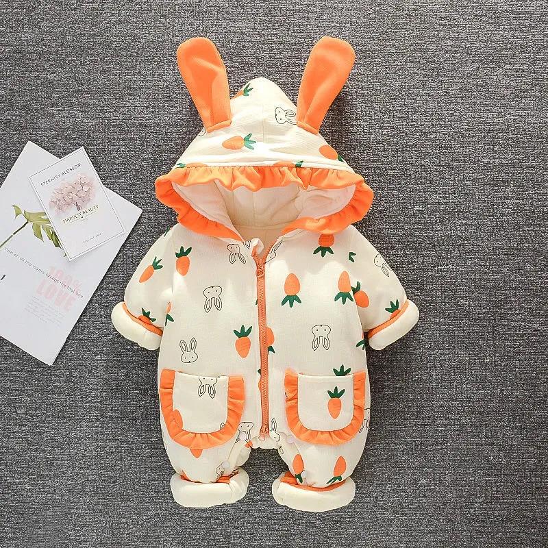 Baby One-piece Clothes Thickened In Winter Newborn Plush Warm Autumn and Winter Outdoor Clothes Female 0-1-year-old Baby Clothes