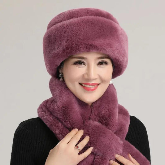 High Quality Women's Hat Scarf Winter Elegant Plush Hat Neck Ear Protection Cold Proof Warm One-piece Cap All Match Fur Collar Hat Scarf