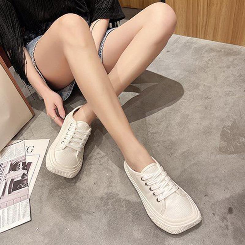 Canvas Shoes Female Students Korean Version of Mango Head Spring Leopard Print Flat Bottom All-match Casual Shoes White Shoes