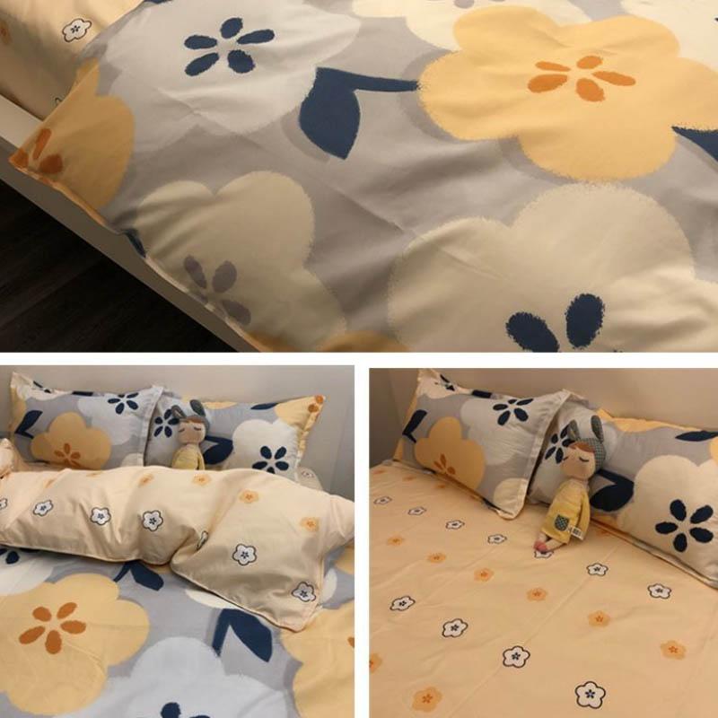 Nordic Feng Shui Washed Cotton Four-piece Bedding Sheet Three-piece Set Simple Trend Student Single Duvet Cover Dormitory