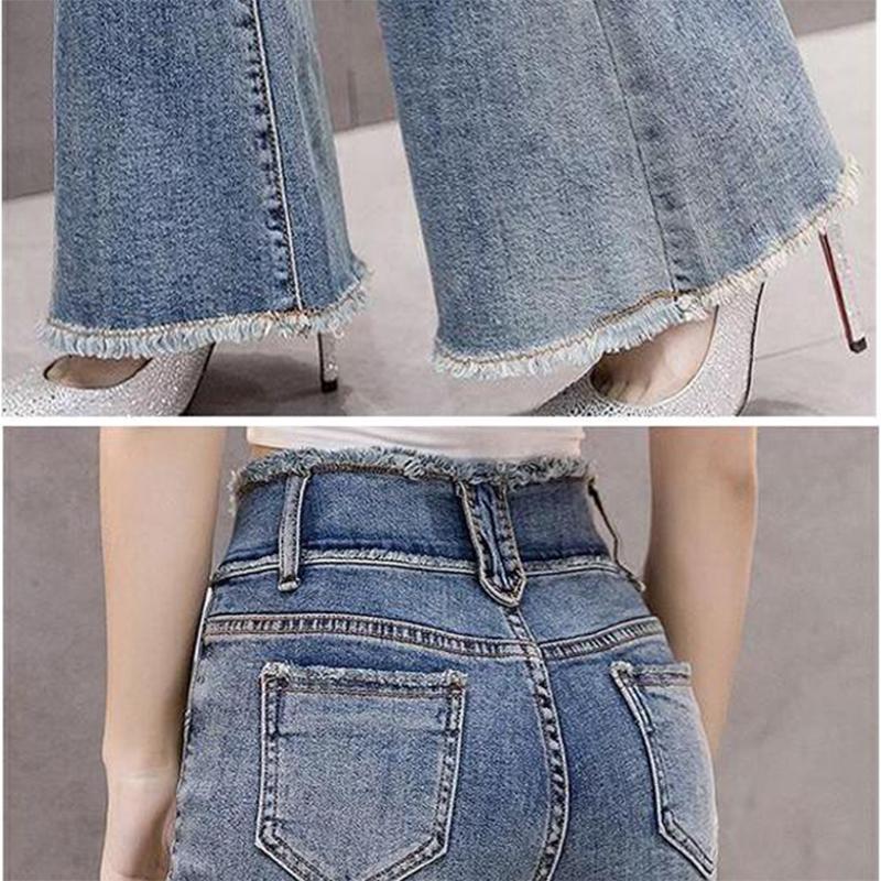 WTEMPO Summer Women Casual Ladies Flare Jeans Long Pants Bell Bottoms Jeans Large  Denim Trousers