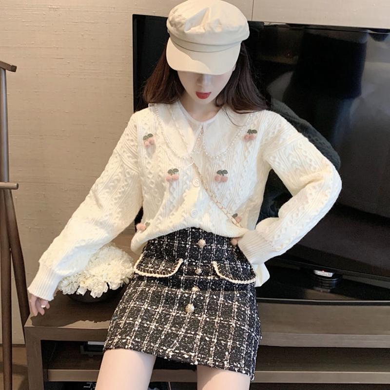 Spring  Autumn Loose Korean Short Style Knitwear Cardigan Women's Sweater Jacket Women's Long Sleeve All-match Top