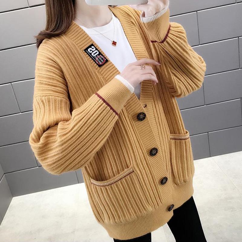 Autumn and Winter Models Loose and Thin Ladies Sweater Coat Loose Women Trendy Fashion Wild V-neck Long-sleeved Sweater Women Cardigan