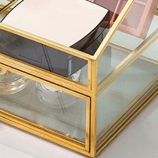 European-style Brass Small Transparent Glass Cosmetic Storage Box Skin Care Products Perfume Lipstick Pressed Powder Desktop Rack