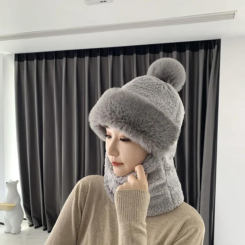 Women's Winter Plus Velvet Thick Windproof Hat Knitted Woolen Hat Scarf One