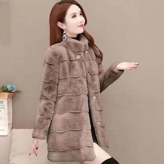 Mom's Winter Coat Mid-length Faux Fur Mink Velvet Fur Coat Thickened Large Size Foreign Style To Keep Warm