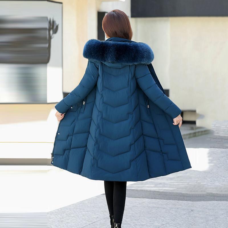 Women's Mid-length Down Jacket Winter Korean Loose Cotton Clothes Casual Hooded Padded Jacket Quilted Jacket