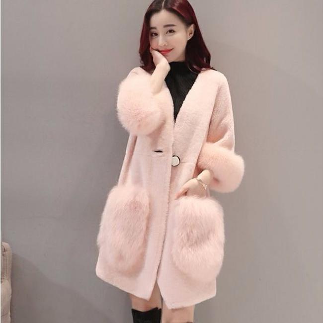 Lamb Fur Mink Loose Coat Winter Ladies Fur Coat Plush Thickening Medium Length Women's Leather Coat Plus Size