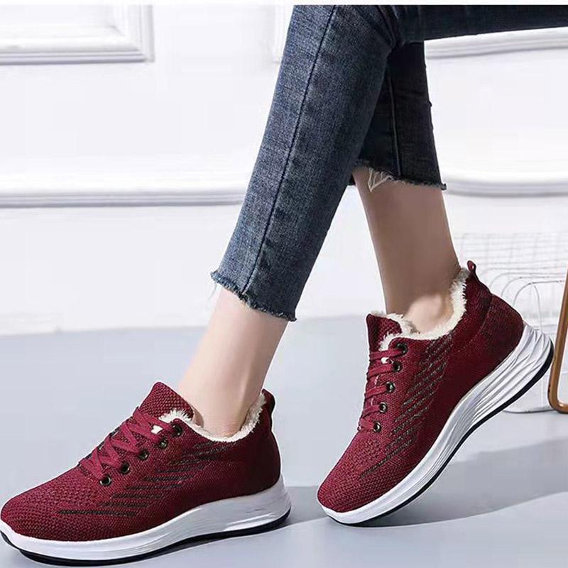 Plus Velvet Thicken Women's Sports Shoes Casual Warm Shoes Anti-slip Solid Color Winter Running Shoes