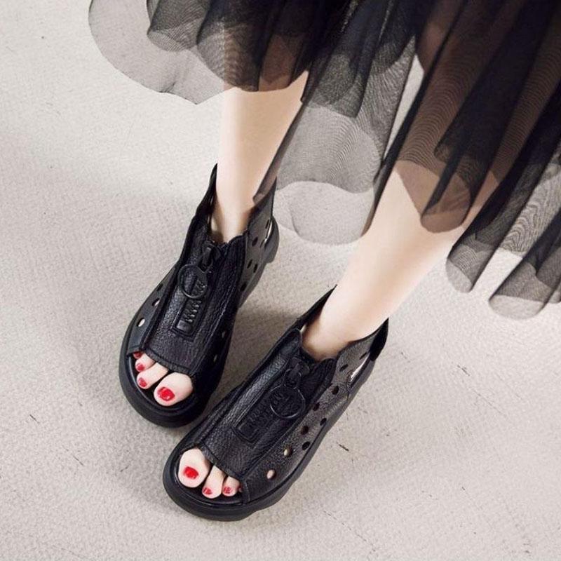 Plus Size 35-40 Summer Women Outdoor Rome Flip Flop Flat Bohemian Beach Shoes Non-slip Office Lady Leather Sandals