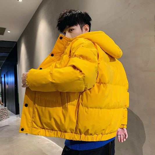 Men's Winter Fashion Warm Bread Down Cotton Jacket Short Thick Trendy Padded Jacket with Hood