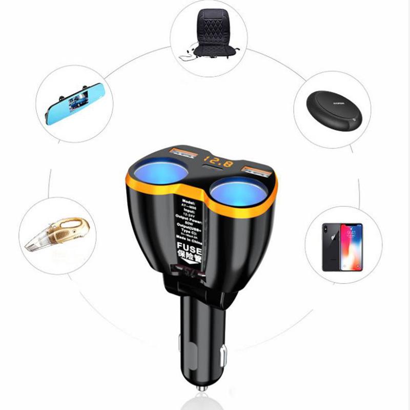 High Protection Digital Display Car Charger Fast Charging Adapter Cigarette Lighter Head Power Converter