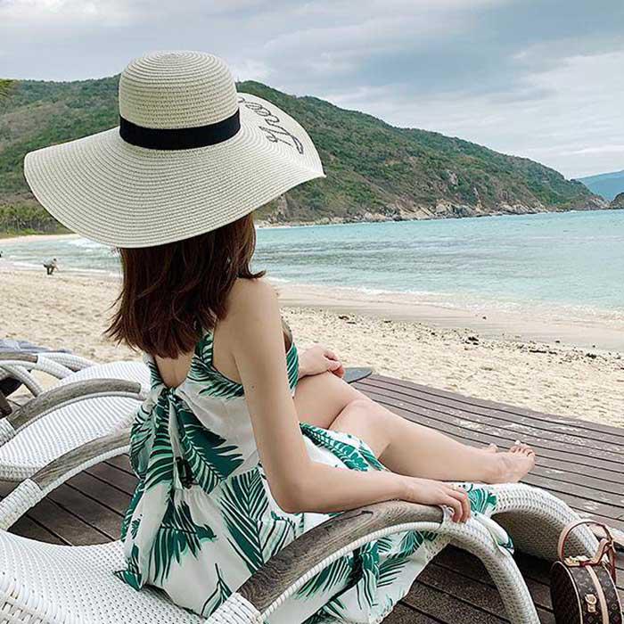 Pofulove Summer Women Green Leaf Sexy Dress Bohemia Sun-dresses Sleeveless Below Knee Beach Dresses