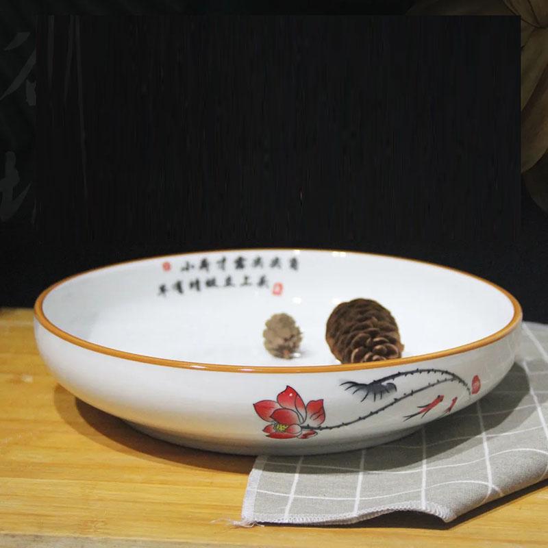 Household Ceramic Shallow Bowl Large Soup Plate Special Cooking Deep Plate Hotel Large Plate Disc