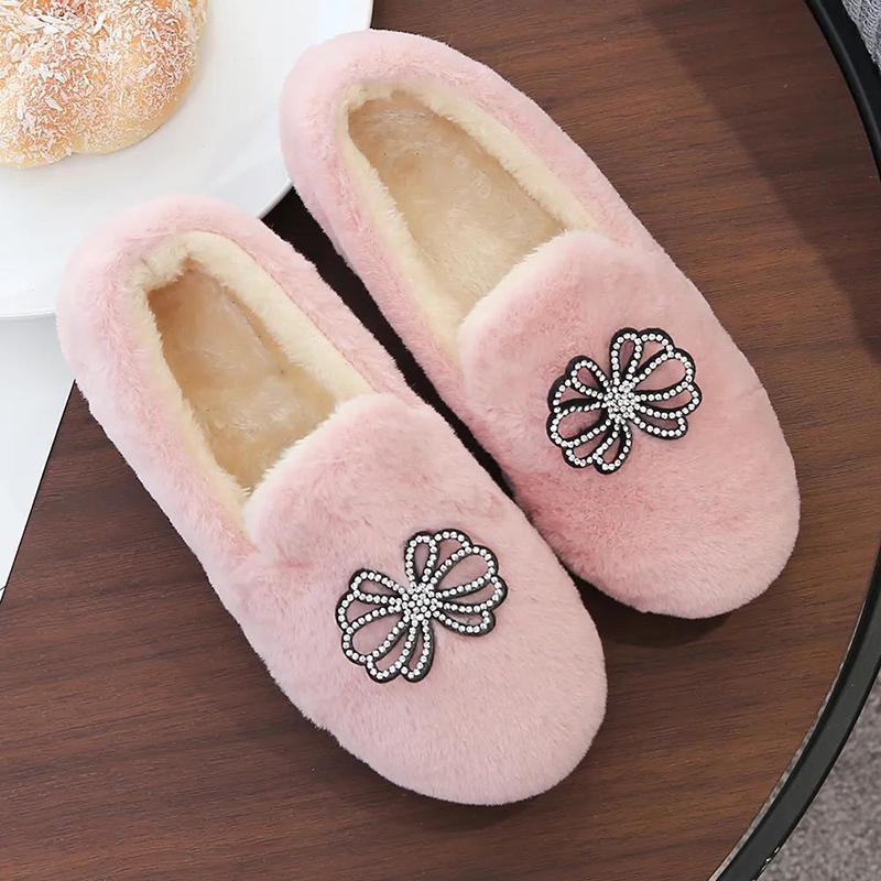 Winter Shoes Women Plus Velvet Flat-bottomed Fur Shoes Soft-soled All-match Moccasin Shoes Warm Women's Cotton Shoes