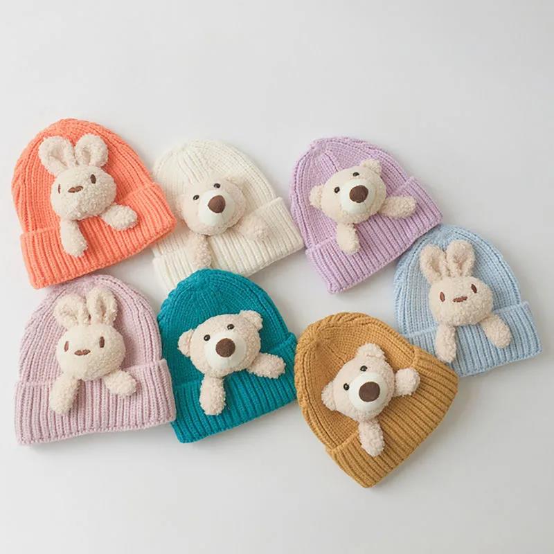 Baby Hat Autumn and Winter Cute Super Cute Warm Bear Cartoon Boys and Girls Knitted Wool Baby Pullover Hat