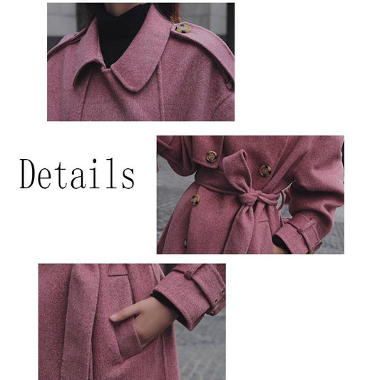 2019 Autumn Winter Wool Women Office Work Long Coats Fashion Lady Slim Lapel Long Sleeve Belt Jacket