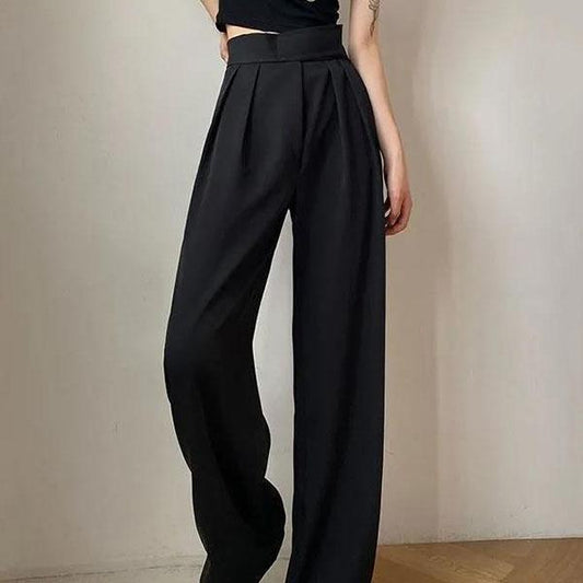 Women Autumn Thin Pants Large Size High Waist Wide Leg Casual Pants Versatile Loose Black Straight Suit Pants