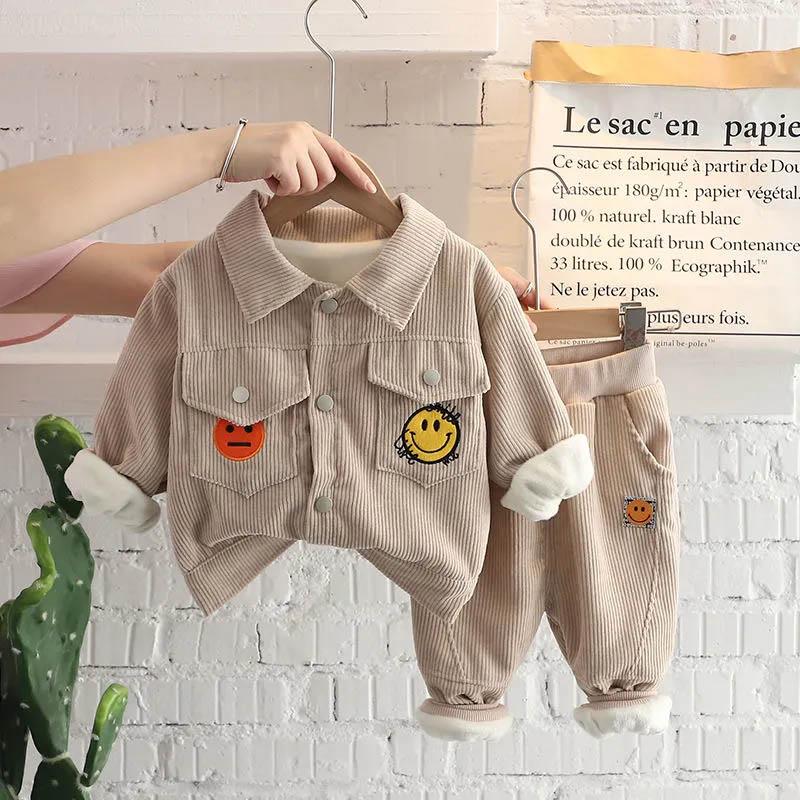 Spring and autumn thick suits cold and windproof cute self-cultivation all-match two-piece baby children's clothing Western embroidery two-piece set