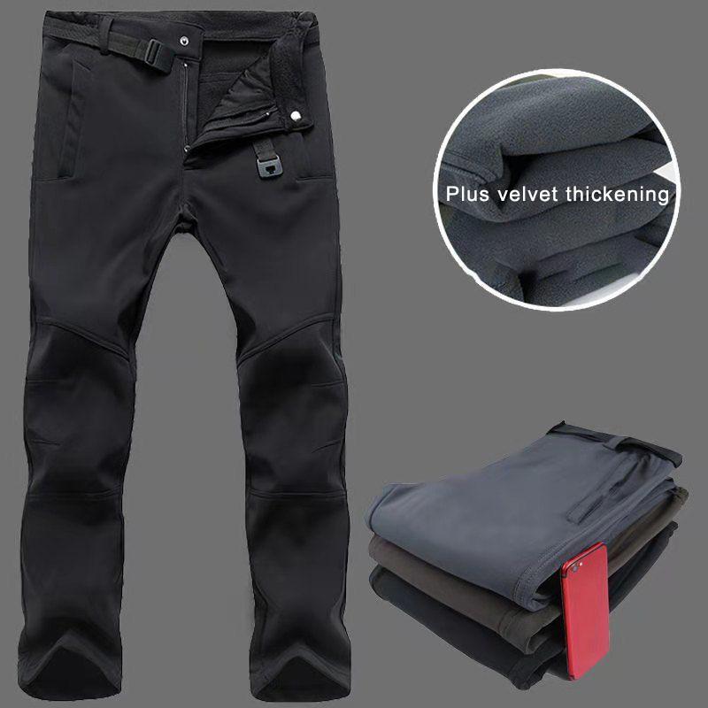 Men's Waterproof Casual Pants Winter Plus Velvet Cold and Warm Windproof Stretch Trousers Mountaineering Tactical Work Pants