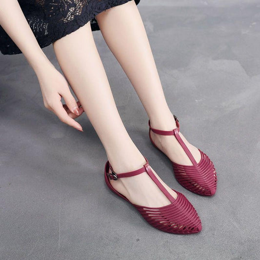 Summer Hollow Beach Shoes Rome Retro Flat Crystal Plastic Sandals Female Baotou Soft Jelly Shoes