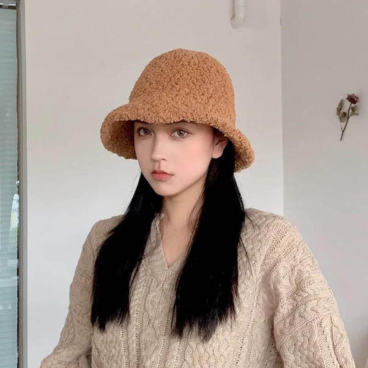 Hat Women Korean Version of The Tide Black Fisherman Hat Autumn and Winter Plush Thickened Big Brim Hat Women