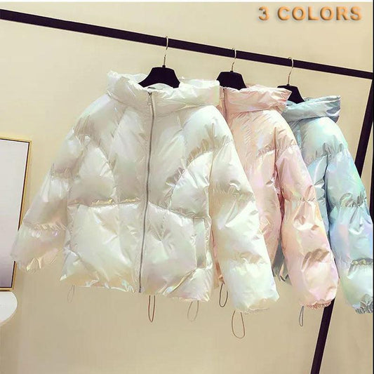 Shiny Down Jacket Winter Korean Fashion Loose Warmth Thickening Short Hooded Disposable Cotton Jacket Suitable for Women