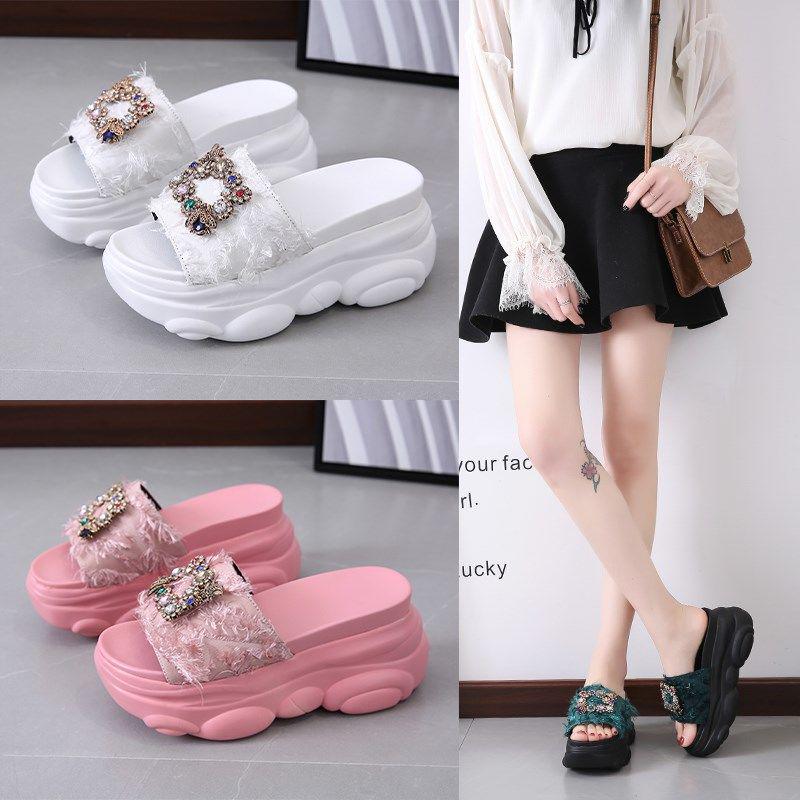 Summer wear slippers female net red ins sandals fashion wild thick bottom sponge cake half dragging