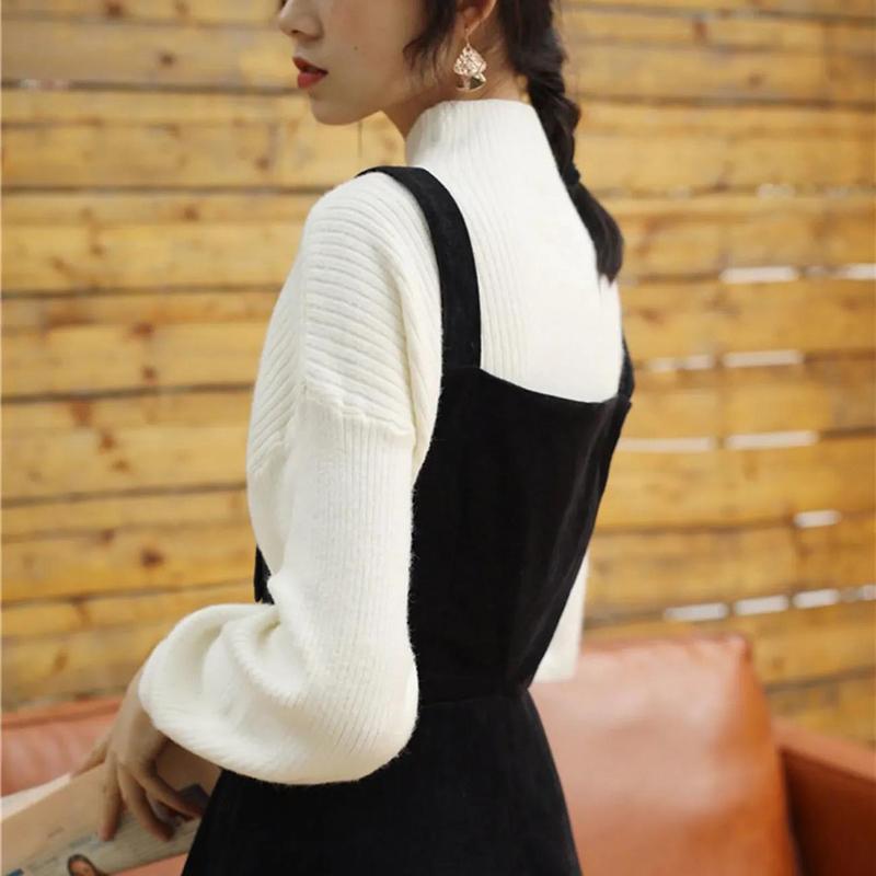 Single Piece/suit Autumn and Winter New Thin Dress Women's Knitted Sweater Loose Suspender Skirt Two-piece Temperament Lady Fan