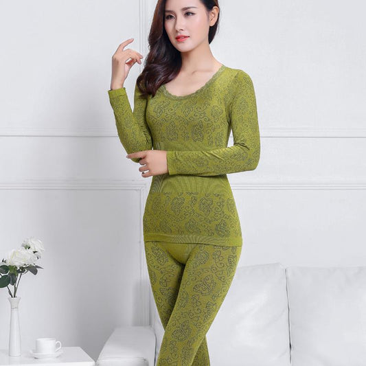 Autumn and Winter Thin Section Seamless Thermal Underwear Set Fever Qiuyi Long Pants Ladies Tight Body