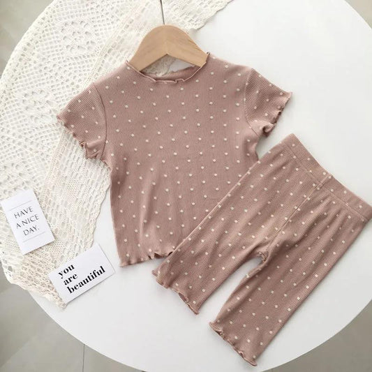 Baby Pajamas Summer Thin Suit Polka Dot Girls Two-piece Home Service Children's Air-conditioning Suit Girls