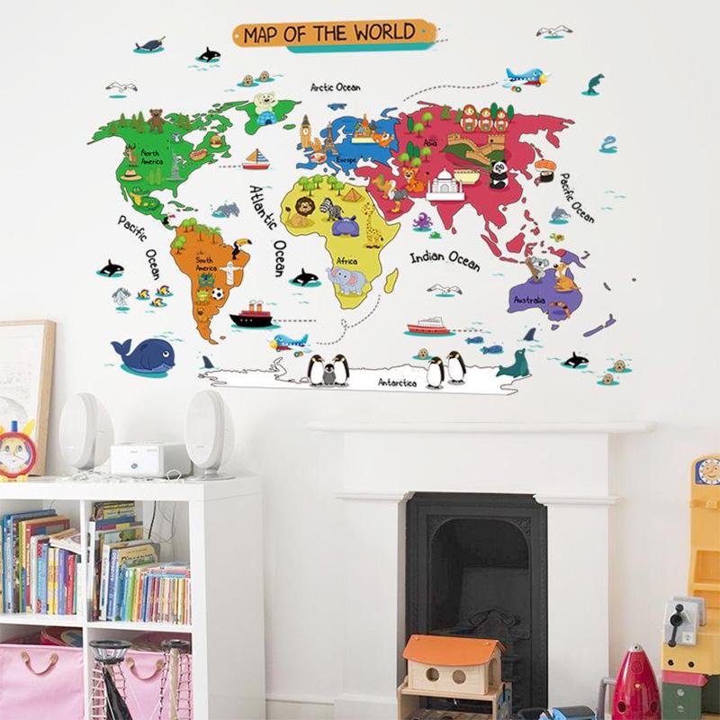 Cartoon World Map Bedroom Children's Room Removable Waterproof Wall Sticker