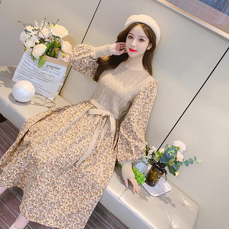 Autumn and Winter Corduroy Over-the-knee Dress Loose Plus Size Casual Base Skirt Fashion All-match Female Sweater Dress