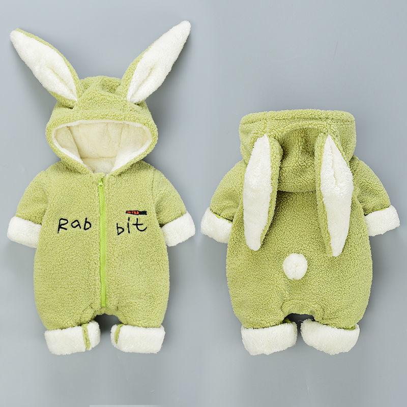 Rabbit Autumn and Winter Baby One-piece Travel Clothes Out Holding Clothes Plush Winter Baby Clothes Neonatal Winter Thickening