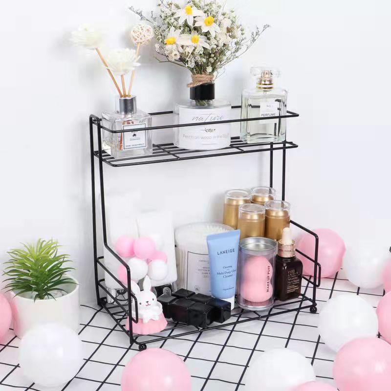 Desktop Bathroom Cosmetic Storage Rack Dormitory Office Storage Double-layer Finishing Rack Kitchen Spice Rack Organizer Study Room Rack