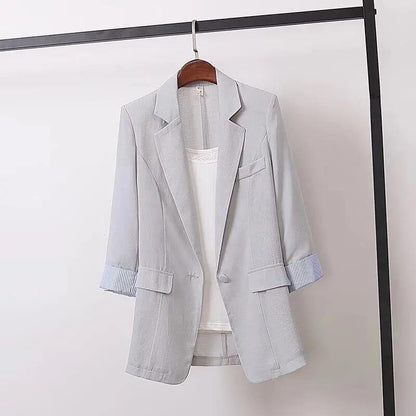 Loose Women's Thin Ice Silk Cotton Blazer Loose Casual All-match Suit Jacket Elegant Temperament Professional Wear Women's Thin Jacket