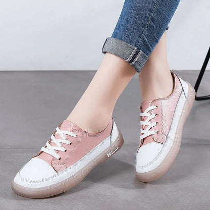 Women's Soft-soled Casual Shoes Autumn White Shoes Sports Shoes Real Cowhide Shoes Flat Shoes Student Shoes Mother Shoes