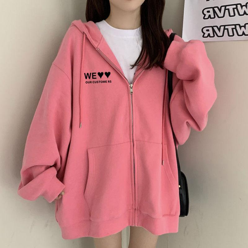 Hooded Cardigan Sweater Women's Autumn and Winter Plus Velvet Thick Zipper Coat Unisex Couple Student Jacket Loose Casual Hoodies for Girls