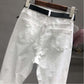 WTEMPO No belt White Star Sticker Rhinestone High-waisted Jeans Harem Pants Female Spring and Autumn Ripped Cropped Trousers